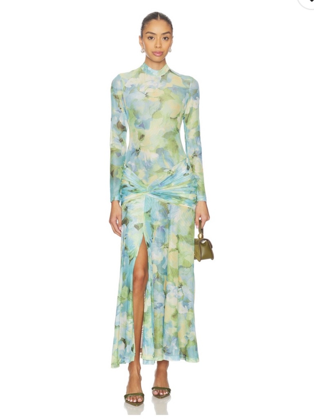Bardot Pastel Green & Blue Floral Twist Maxi Dress - XS